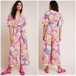 Farm Rio x Anthropologie Floral Eulalie Jumpsuit Wide Leg Dolman Pink Size XS